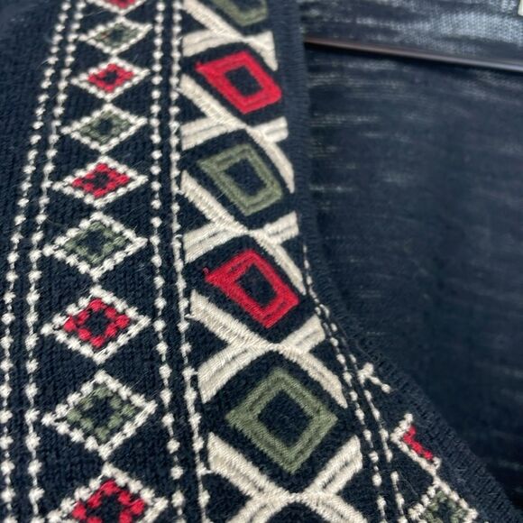 Madewell Boho Aztec Top Womens Black Short Sleeve Embroidered relaxed fit Large - Picture 5 of 13